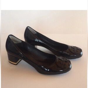 Tory Burch AMY Black Patent Leather Pumps Block Heels Women’s Size 6.5